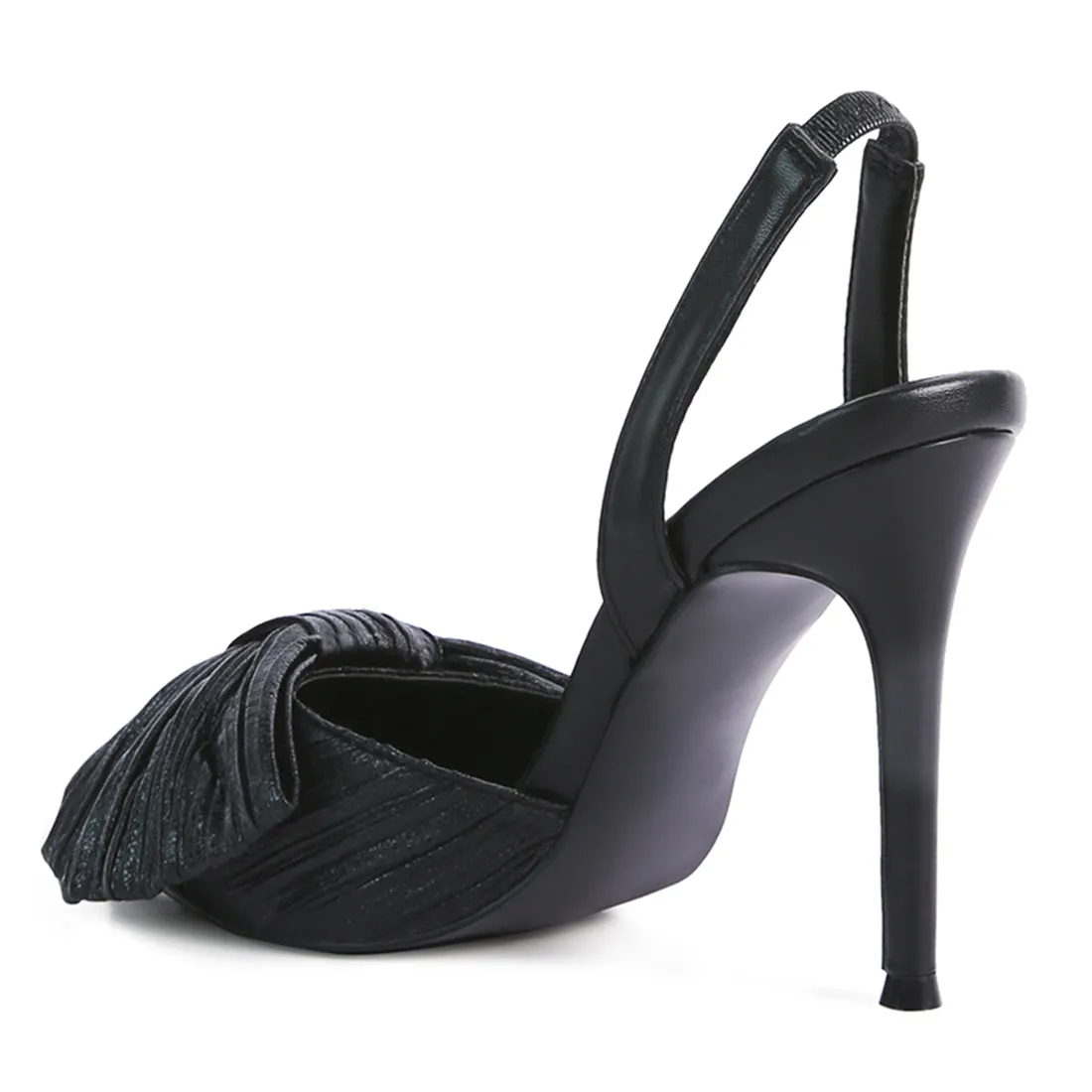 Black High Heeled Bow Slingback Sandals