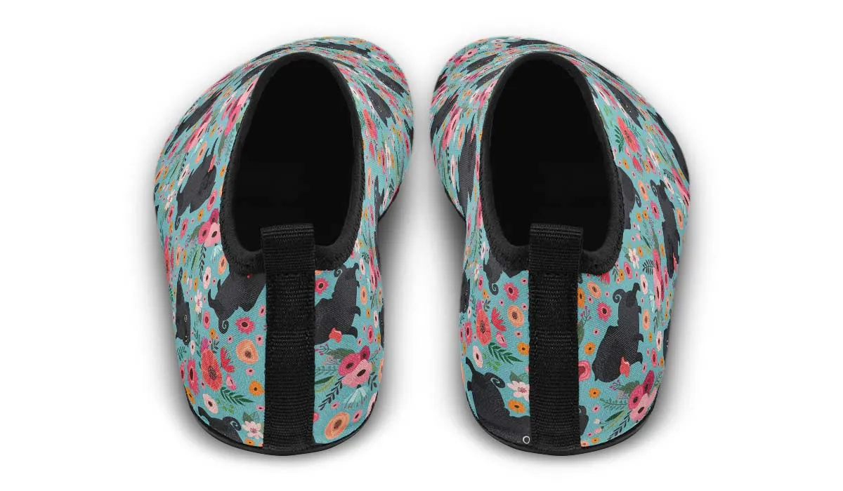 Black Pug Flower Aqua Barefoot Shoes