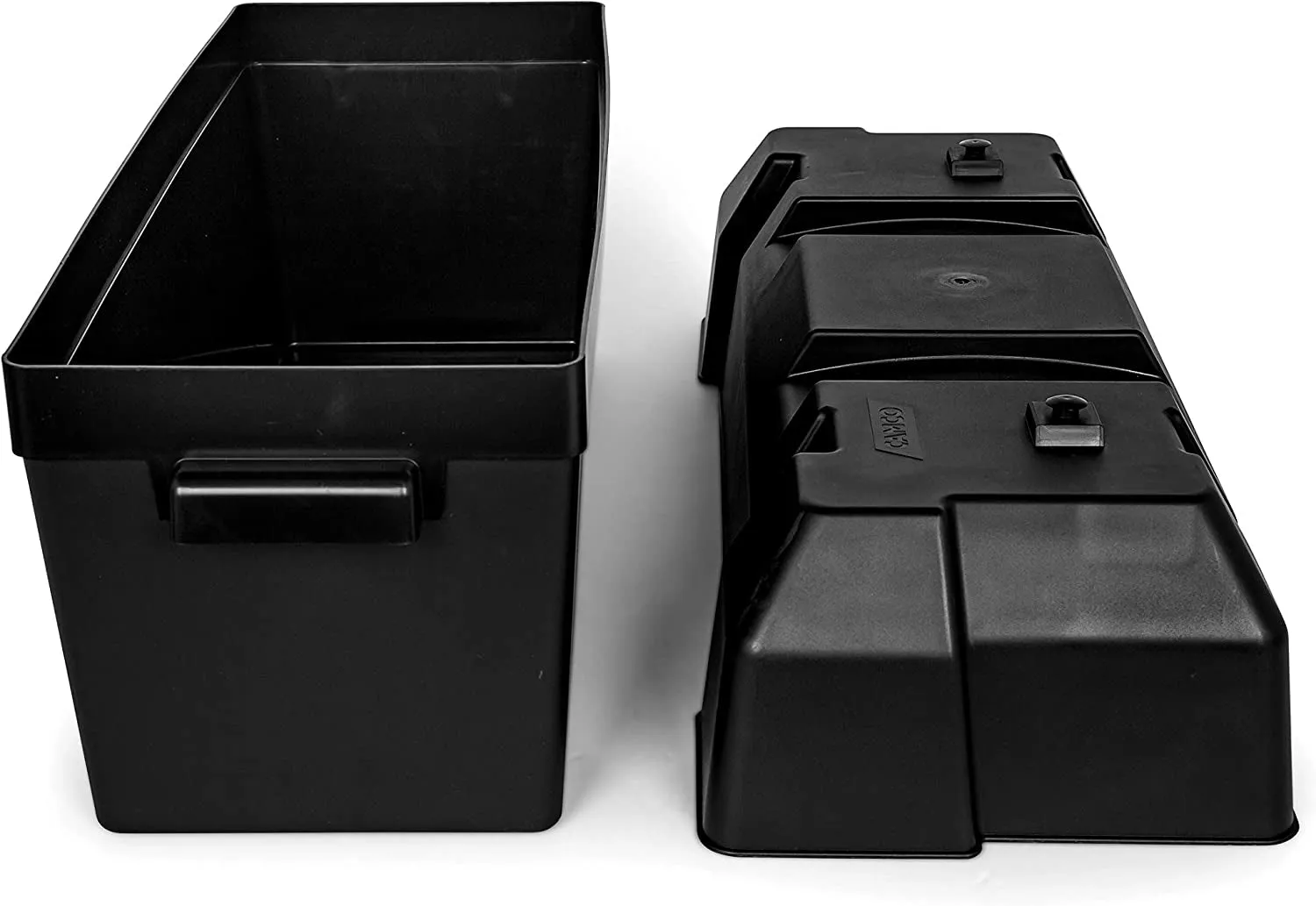 Camco Double Battery Box | Safely Stores RV, Automotive, and Marine Batteries | Features a Heavy-Duty Corrosion-Resilient Polymer Construction and Measures inside 21-1/2" X 7-3/8" X 11-3/16" (55375)