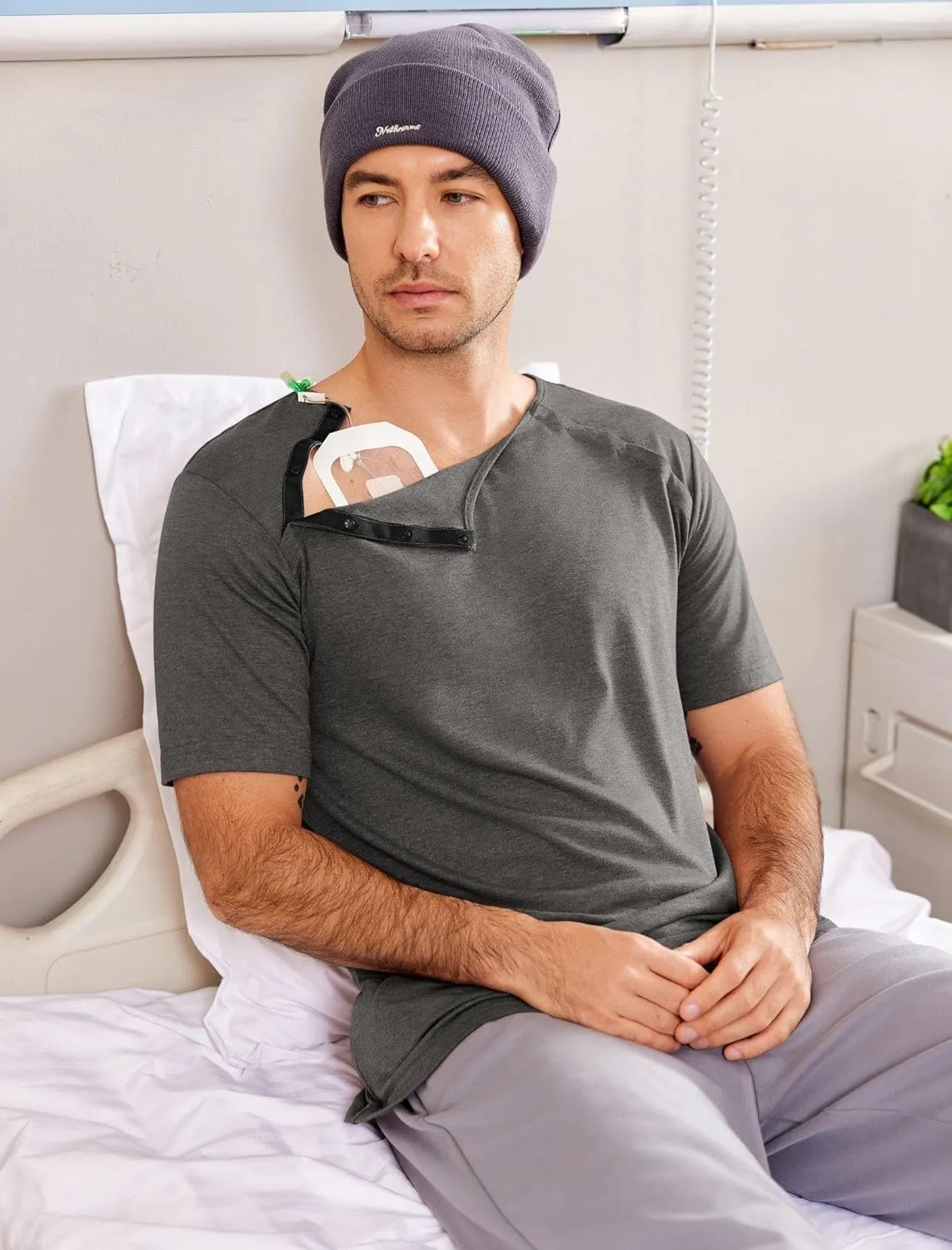 Dyeek Chemo for Shirt Port Access Chemotherapy Must Haves Tear Away Side Snap Short Sleeve Post Shoulder Surgery Shirts