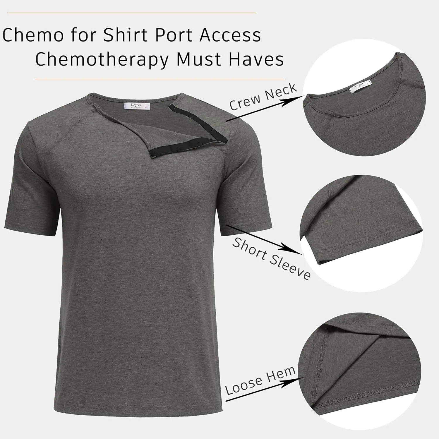 Dyeek Chemo for Shirt Port Access Chemotherapy Must Haves Tear Away Side Snap Short Sleeve Post Shoulder Surgery Shirts