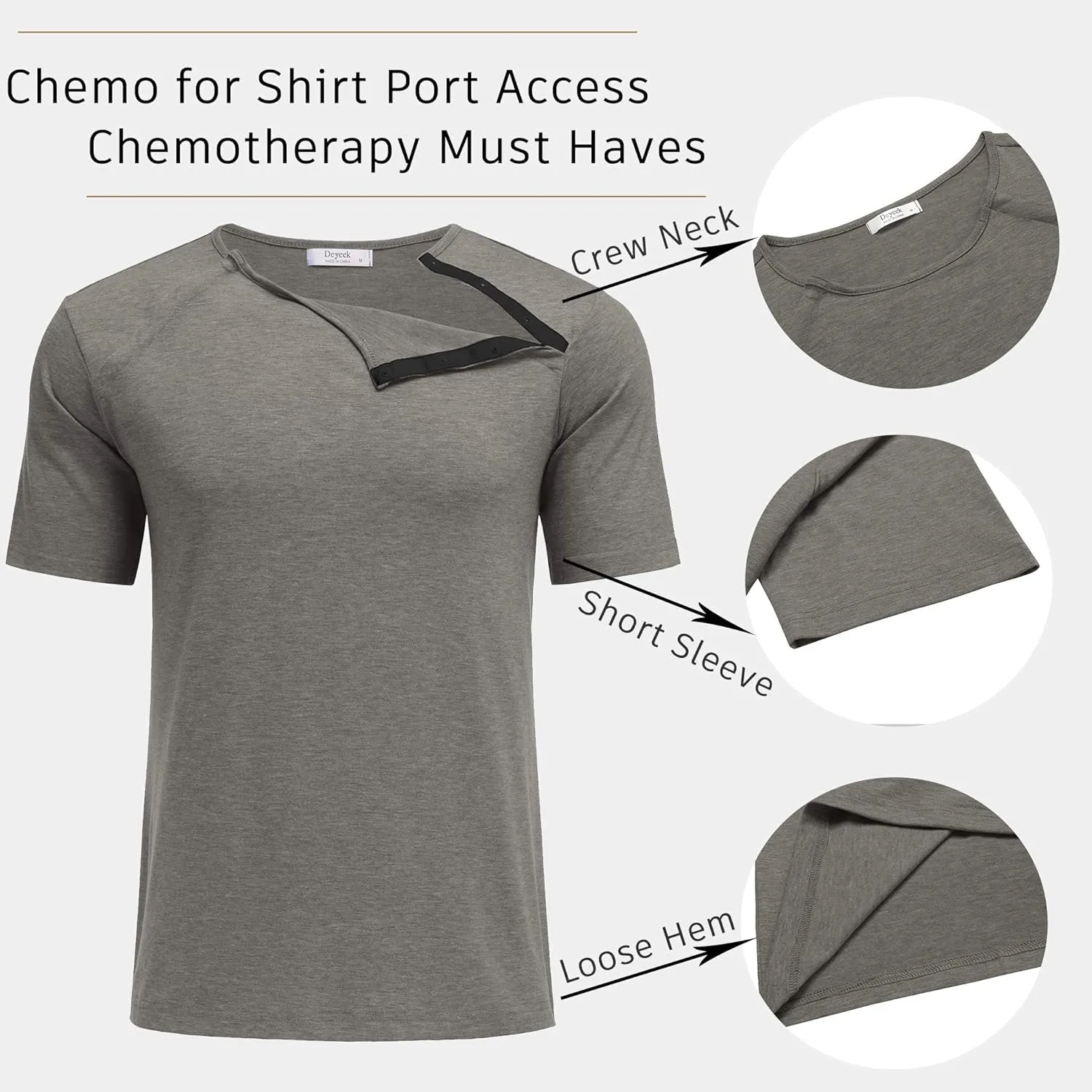 Dyeek Chemo for Shirt Port Access Chemotherapy Must Haves Tear Away Side Snap Short Sleeve Post Shoulder Surgery Shirts