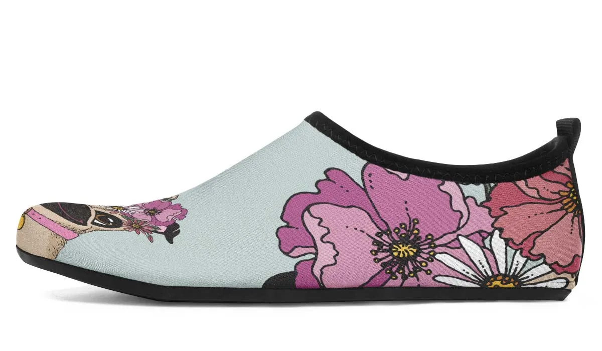 Floral Pug Aqua Barefoot Shoes