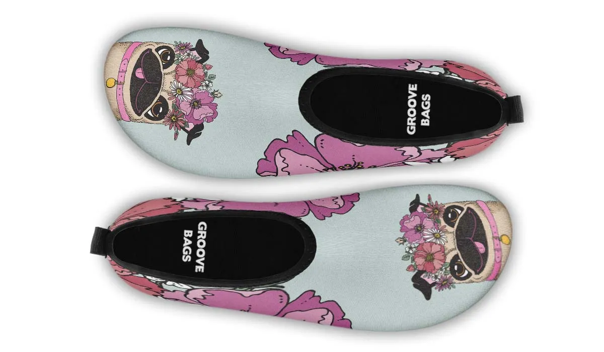 Floral Pug Aqua Barefoot Shoes