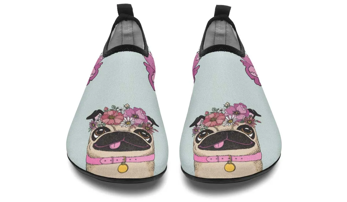 Floral Pug Aqua Barefoot Shoes