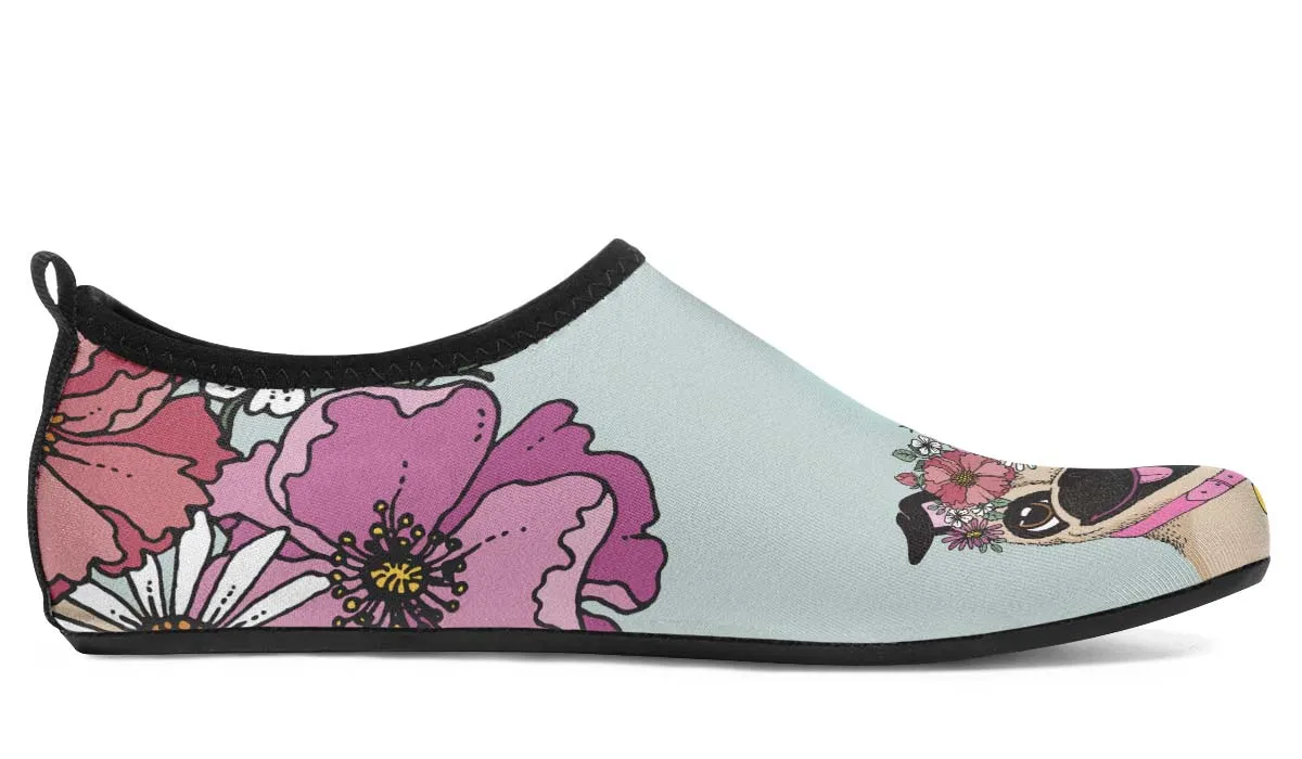 Floral Pug Aqua Barefoot Shoes