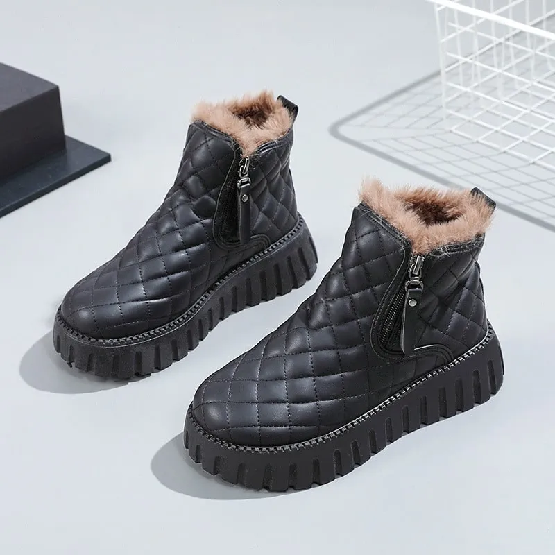 FrostLuxe | Women's Quilted Winter Ankle Boots - Plush Lined, Warm & Stylish Cold Weather Footwear
