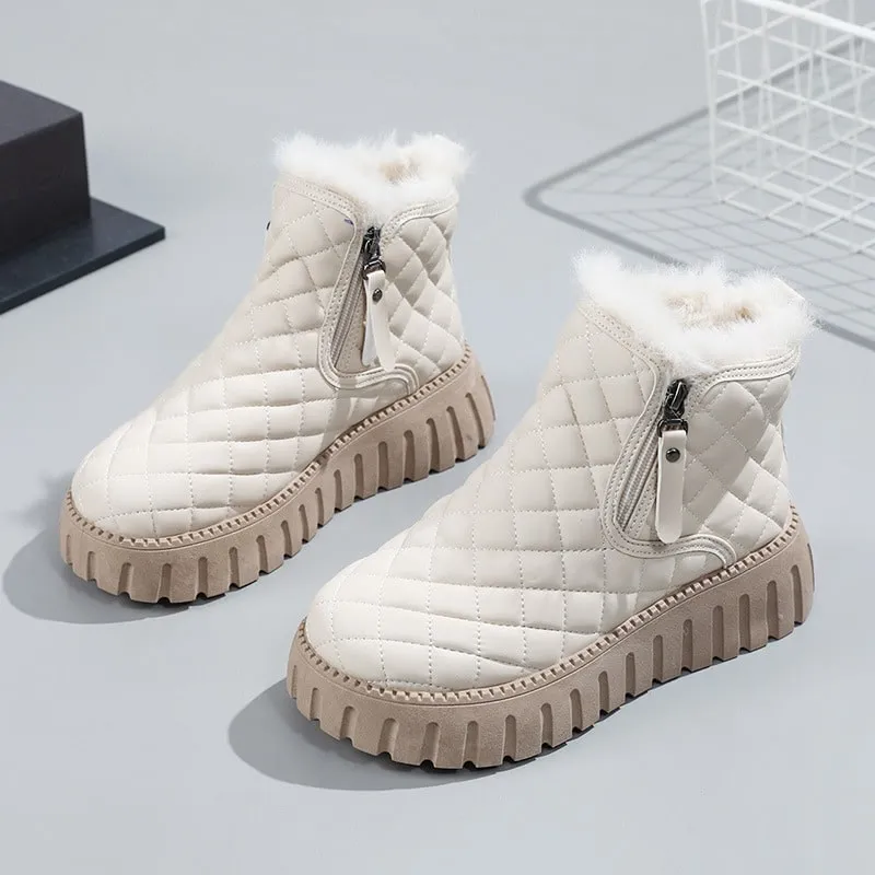 FrostLuxe | Women's Quilted Winter Ankle Boots - Plush Lined, Warm & Stylish Cold Weather Footwear