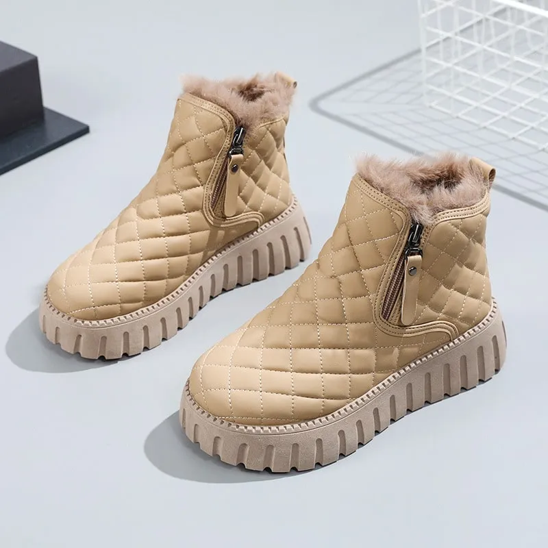 FrostLuxe | Women's Quilted Winter Ankle Boots - Plush Lined, Warm & Stylish Cold Weather Footwear