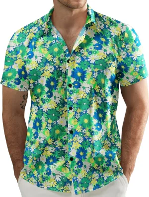 JOGAL Men's Flower Casual Short Sleeve Aloha Hawaiian Shirt
