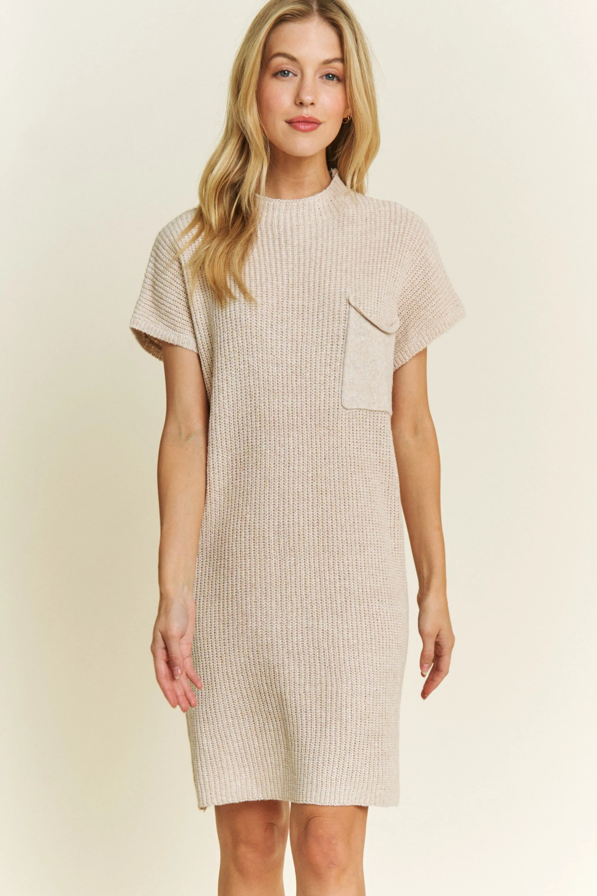 Leanne | Drop Shoulder Sweater Knit Relaxed Mini Dress | Cream