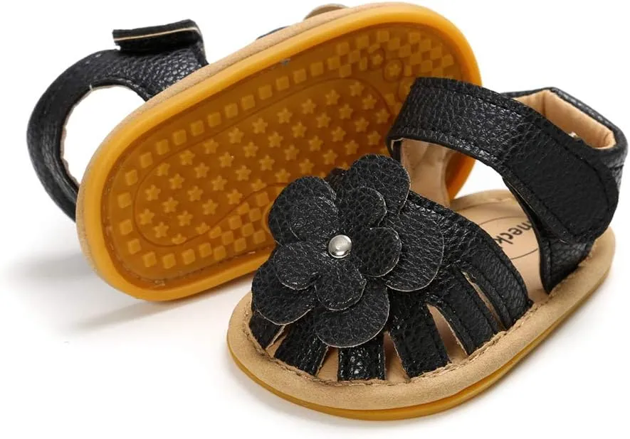 Meckior Baby Toddler Infant Girls PU Leather Soft Open Toe Summer Sandals Flower Princess Flat Shoes