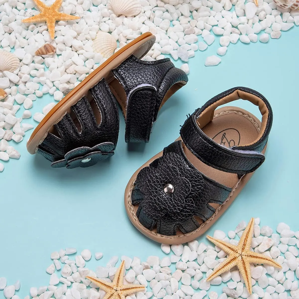 Meckior Baby Toddler Infant Girls PU Leather Soft Open Toe Summer Sandals Flower Princess Flat Shoes