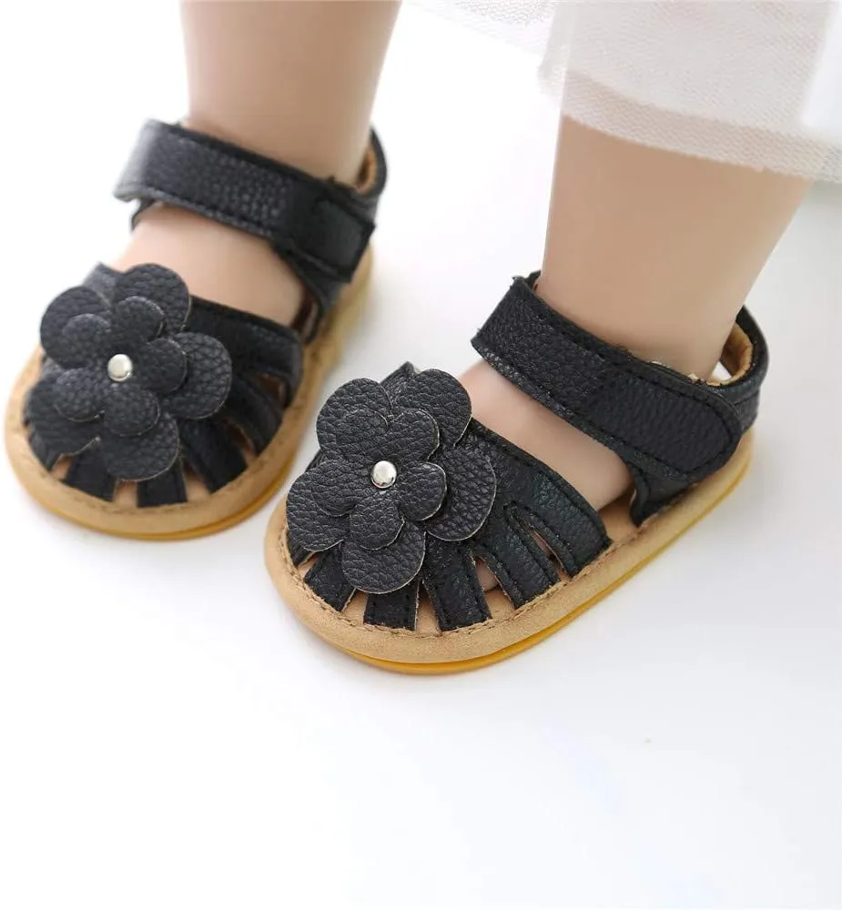 Meckior Baby Toddler Infant Girls PU Leather Soft Open Toe Summer Sandals Flower Princess Flat Shoes