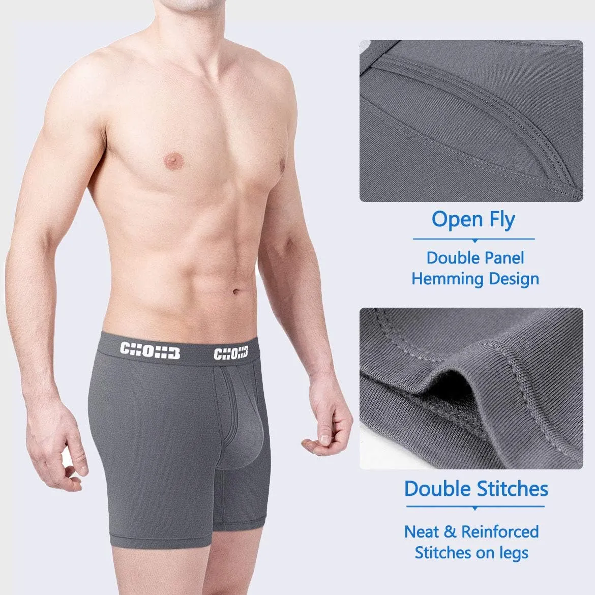 Men's Underwear Micro Modal 3 Pack Boxer Briefs Open Fly