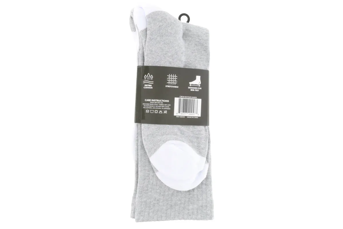 Michael Ellis BIG Crew Socks White/Grey 3-Pack - Extra Wide