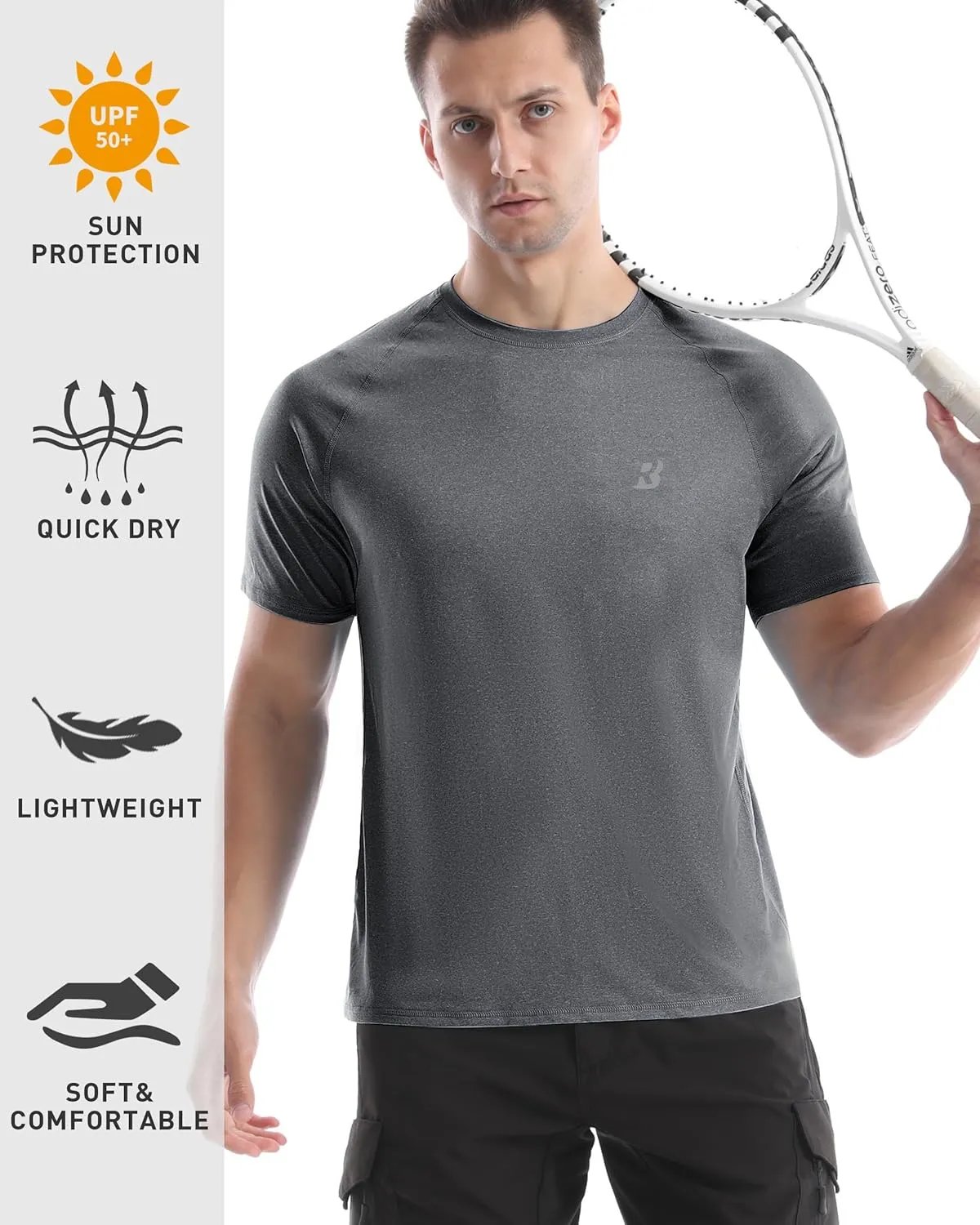 Roadbox Swim Shirts Short Sleeve for Men, Sun Protection UPF 50  Fishing Rash Guard, UV Gym Workout Shirt for Running Outdoor