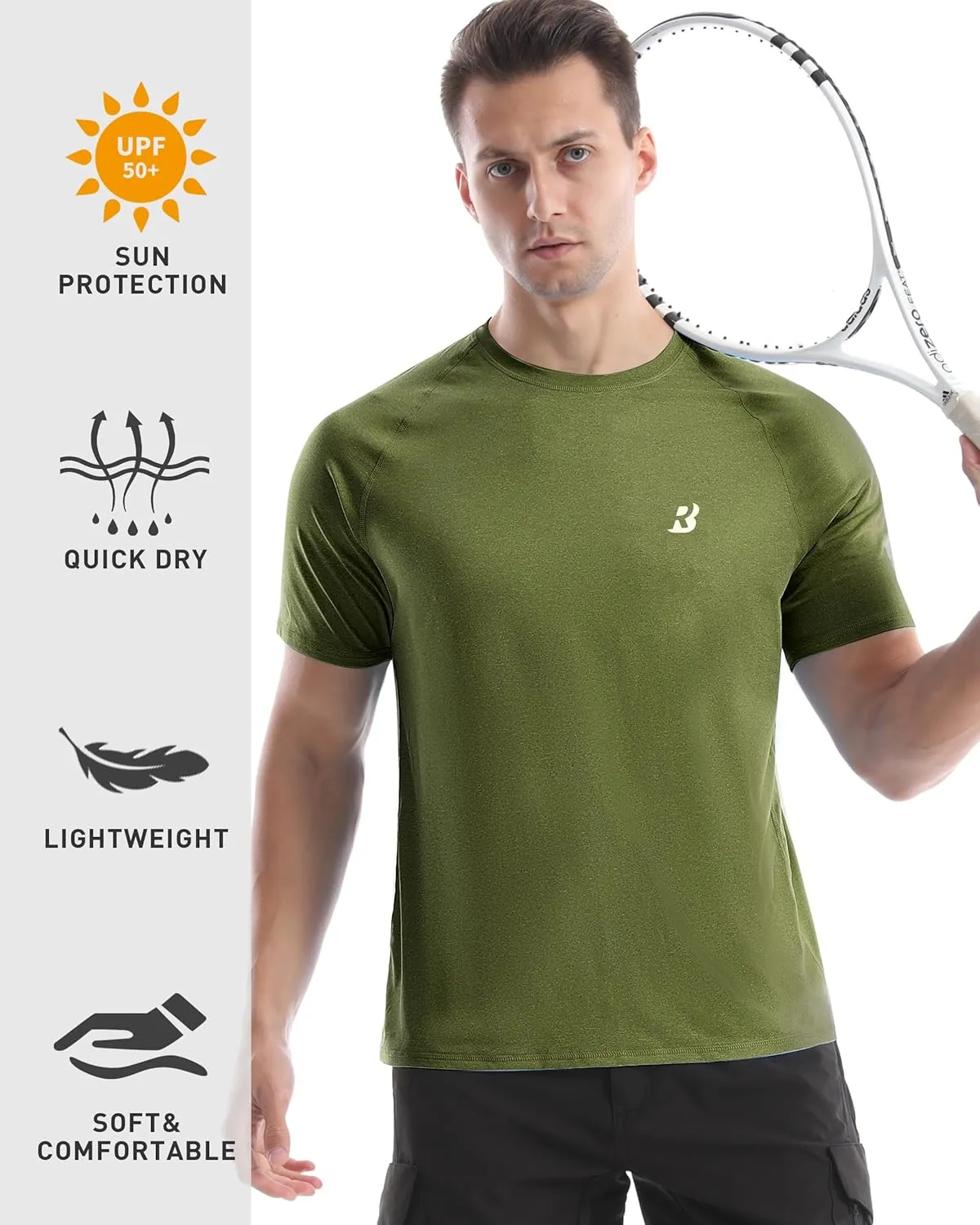 Roadbox Swim Shirts Short Sleeve for Men, Sun Protection UPF 50  Fishing Rash Guard, UV Gym Workout Shirt for Running Outdoor