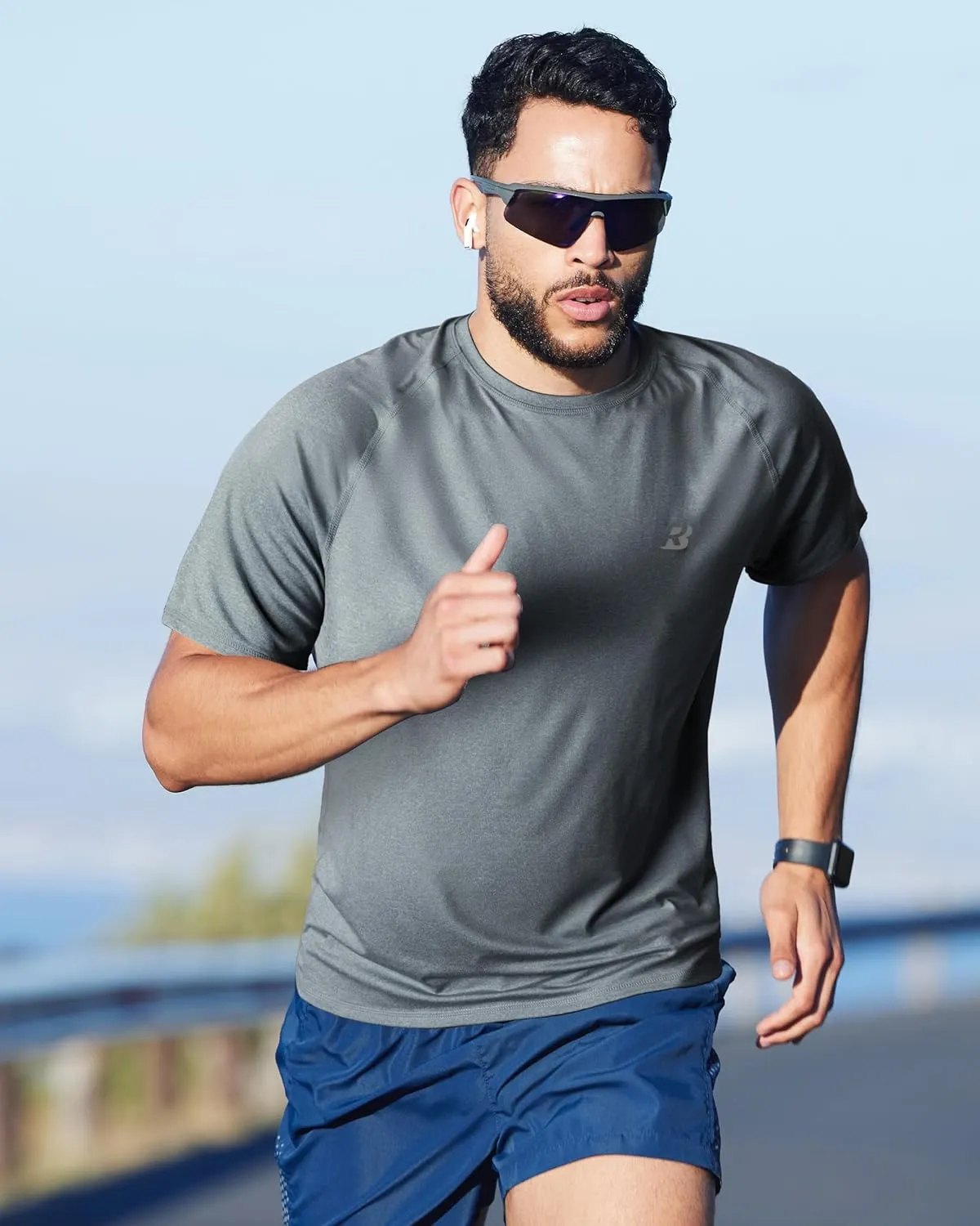 Roadbox Swim Shirts Short Sleeve for Men, Sun Protection UPF 50  Fishing Rash Guard, UV Gym Workout Shirt for Running Outdoor
