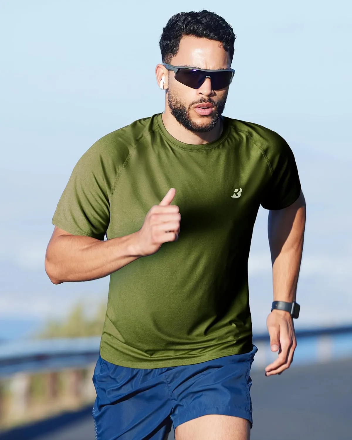 Roadbox Swim Shirts Short Sleeve for Men, Sun Protection UPF 50  Fishing Rash Guard, UV Gym Workout Shirt for Running Outdoor