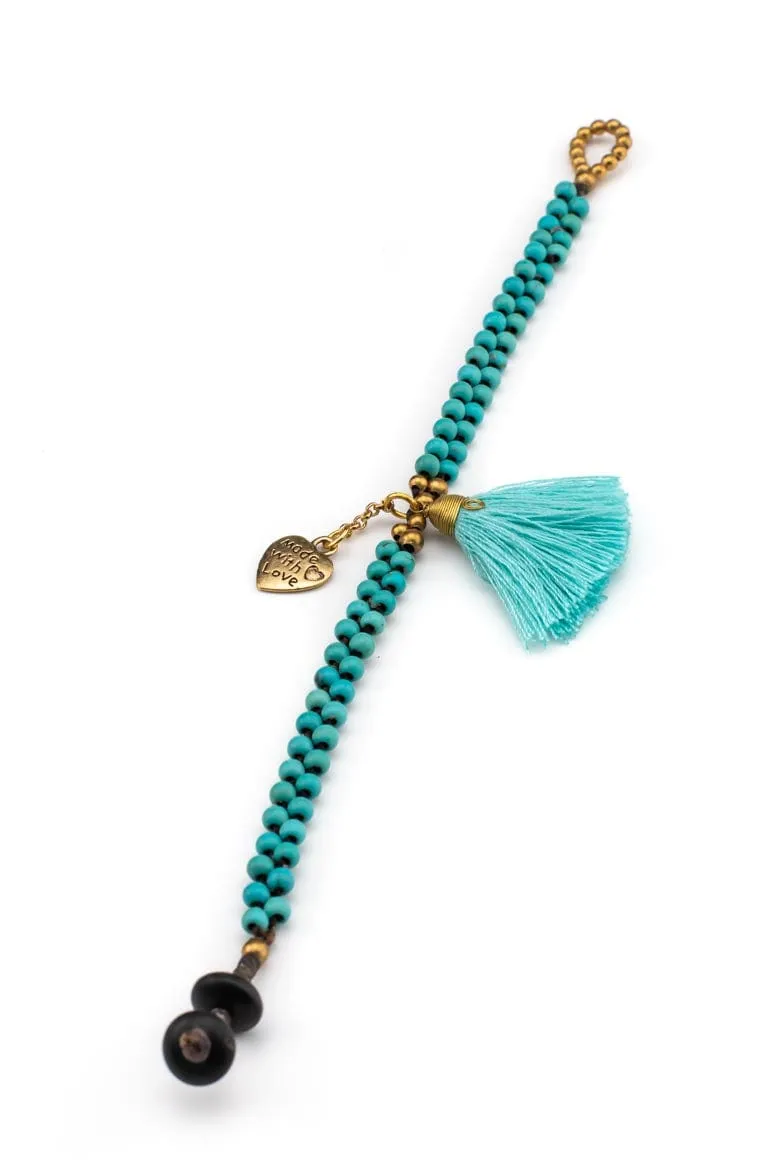 Turquoise beads & tassel bracelet
