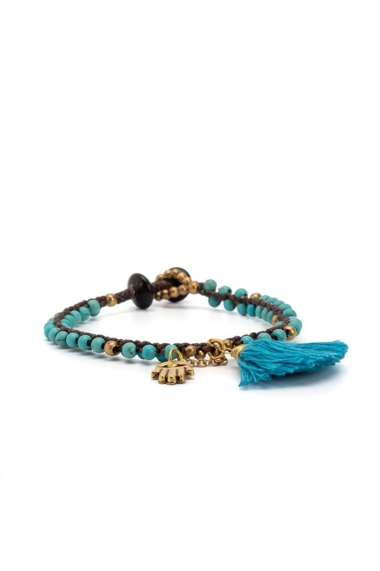 Turquoise beads & tassel bracelet