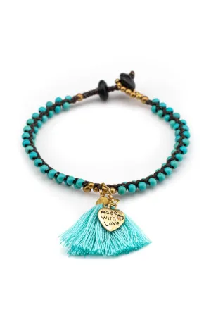 Turquoise beads & tassel bracelet