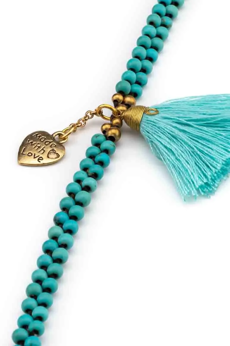 Turquoise beads & tassel bracelet