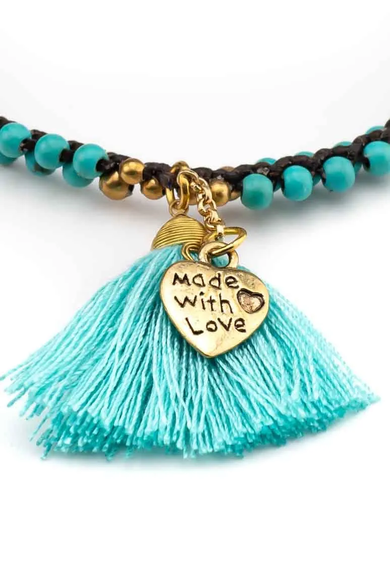 Turquoise beads & tassel bracelet