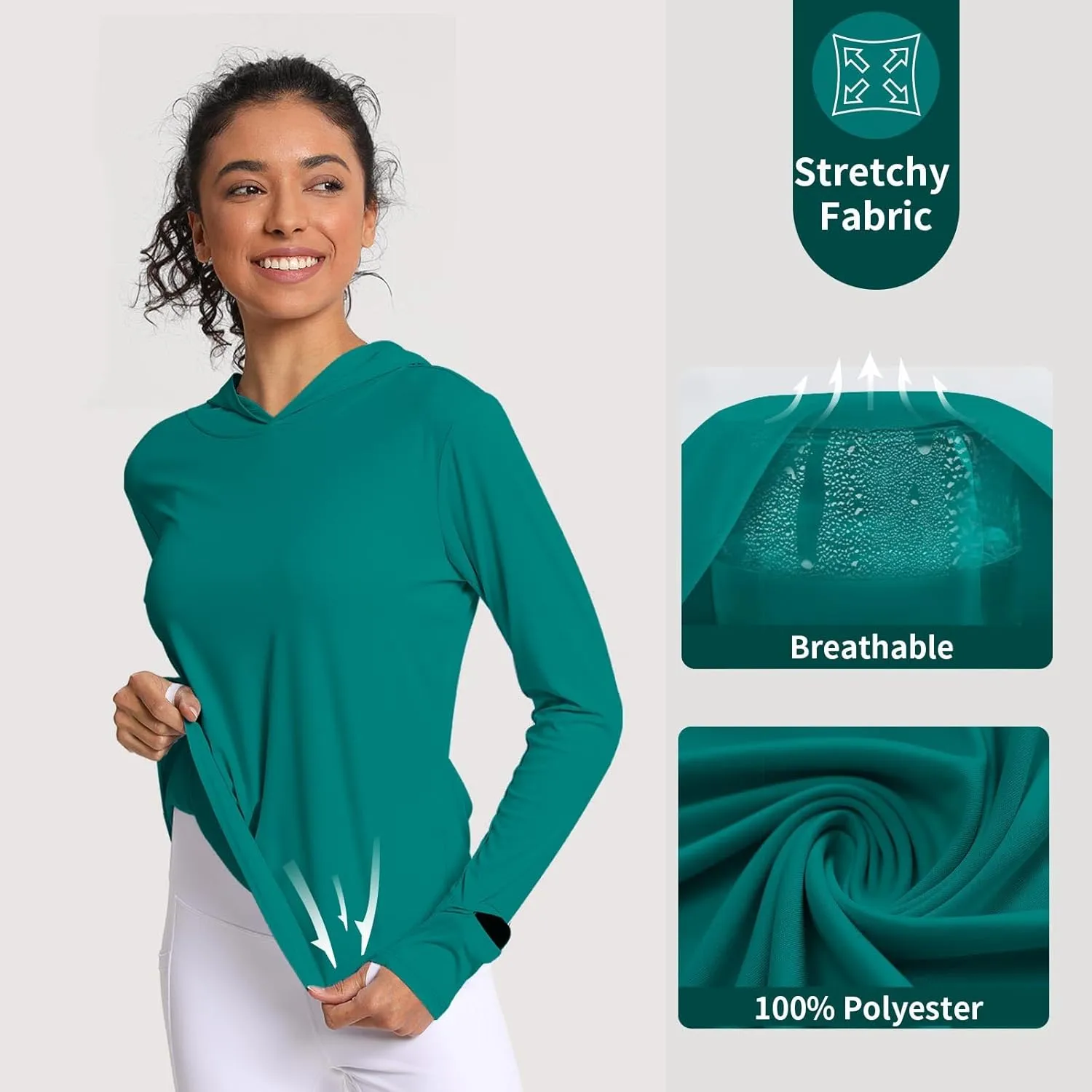 Women's Sun Shirt Hoodie Rash Guard Long Sleeve SPF UV Protection T-Shirts UPF 50  Hiking Quick Dry Lightweight