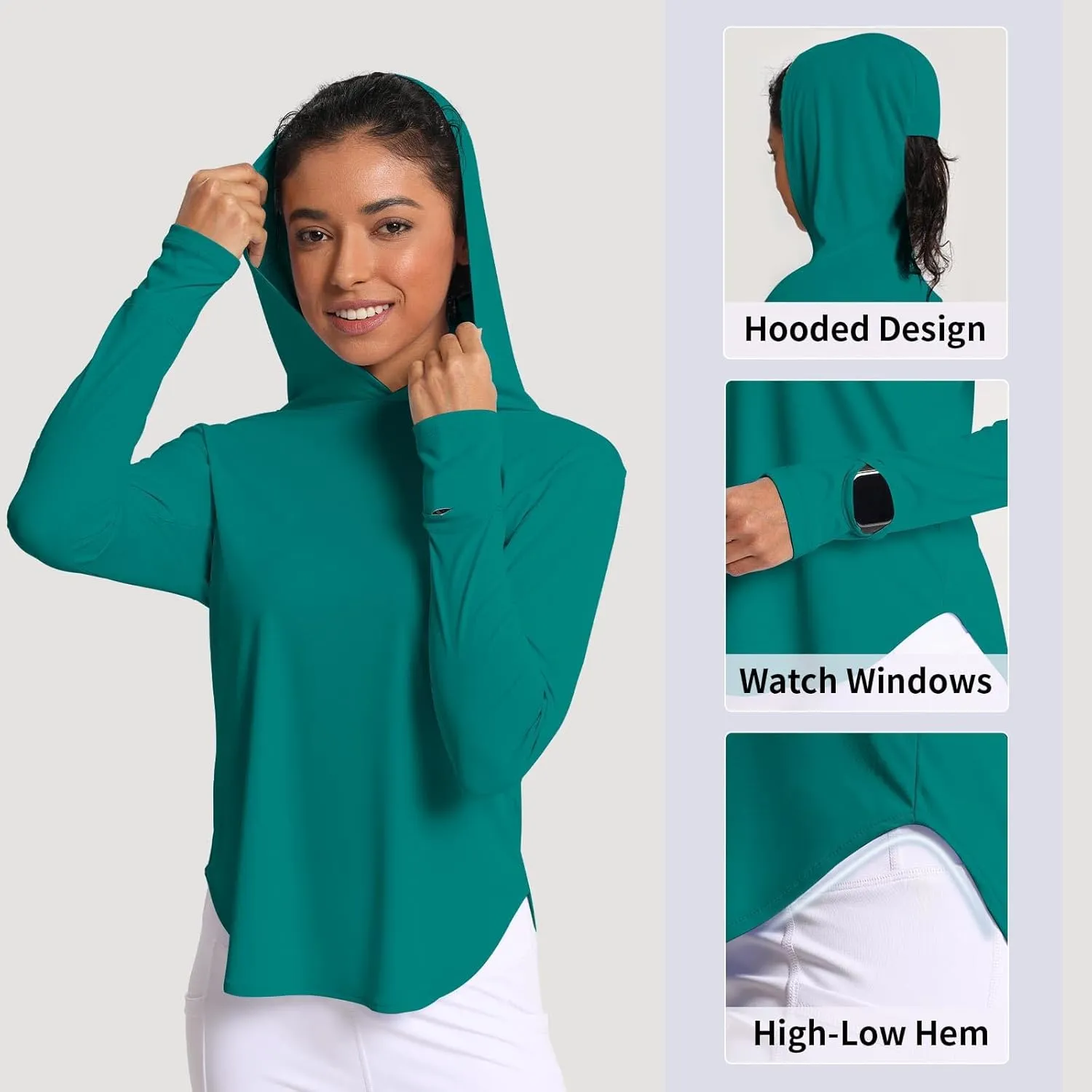 Women's Sun Shirt Hoodie Rash Guard Long Sleeve SPF UV Protection T-Shirts UPF 50  Hiking Quick Dry Lightweight